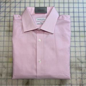 Calvin Klein Steel Dress Shirt Pink and White Stripe 16.5 34/35 Regular Fit